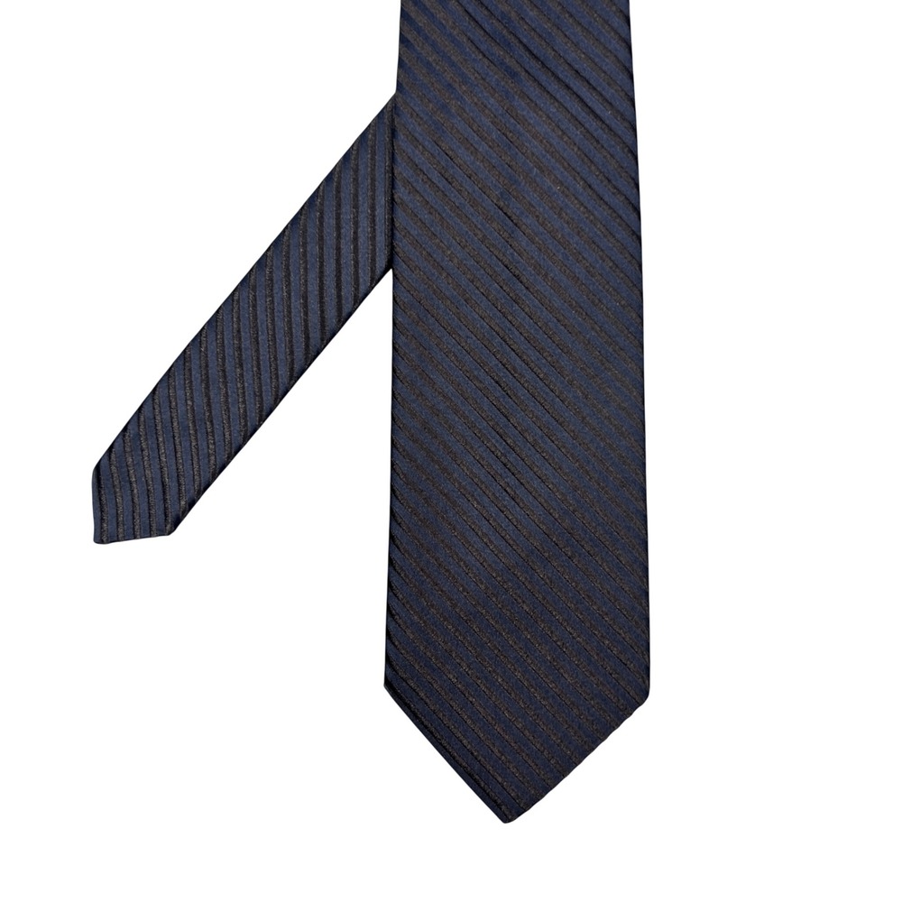 Alby Navy Blue Striped Ribbed Silk Necktie Made in Italy Mens One Size